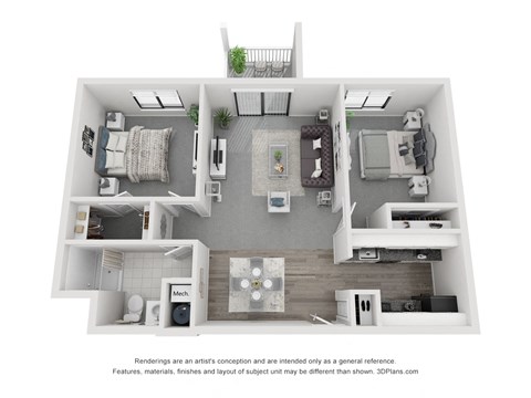 Floor plan for 2 beds, 1 bath, 793 sqft